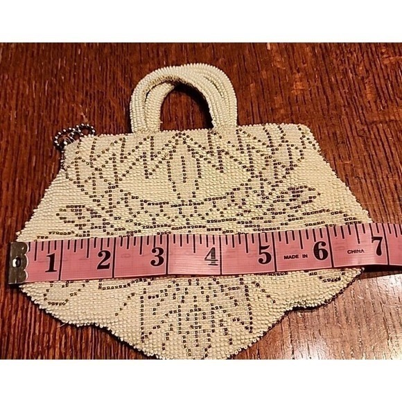 Vintage White Small Beaded Clutch Purse Made in Czechoslovakia By Hand - Picture 4 of 8